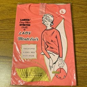 Lady Montclair Vintage Pink Long Sleeve Stretch Shell Jewel Neck Top